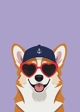 Corgi Wearing Sunglasses and Hat
