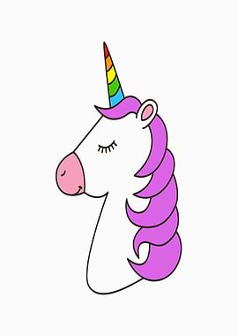 Cute Unicorn Head with Rainbow Horn