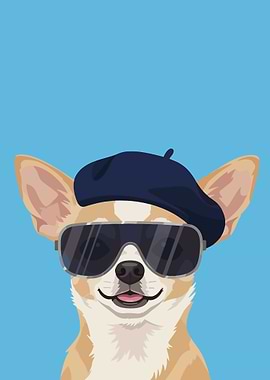 Chihuahua Wearing Beret and Sunglasses