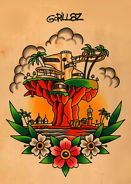 Gorillaz Island Tattoo Art
