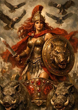 Warrior Woman with Boar Chariot