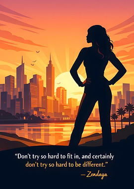 Silhouette of a woman against a cityscape sunset