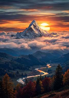 Majestic Mountain Sunrise Over Clouds