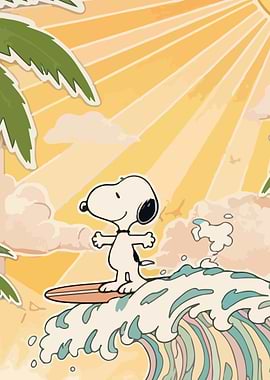 Snoopy Surfing a Wave