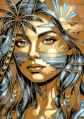 Art Deco Woman with Tropical and Ocean Elements