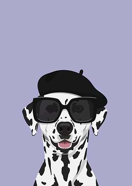 Dalmatian Dog Wearing Beret and Sunglasses