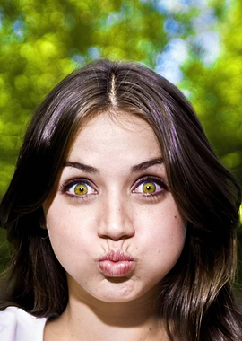 Ana de Armas Pouting with Green Background