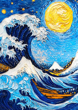 The Great Wave with Starry Night Sky