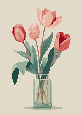 Pink Tulips in a Glass Vase