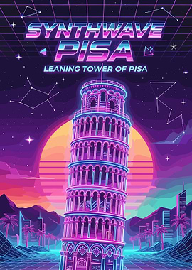 Synthwave Leaning Tower of Pisa
