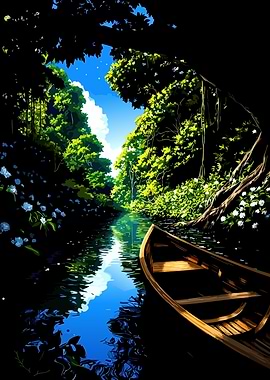 Serene River Journey in Lush Forest