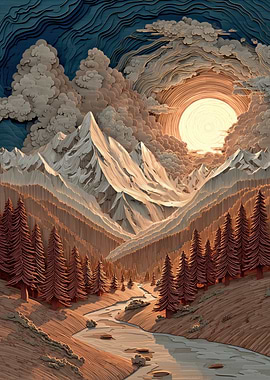 Layered Mountain Landscape at Sunset