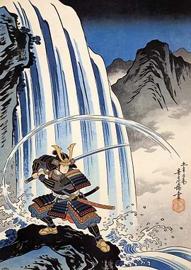 Samurai Warrior by Waterfall
