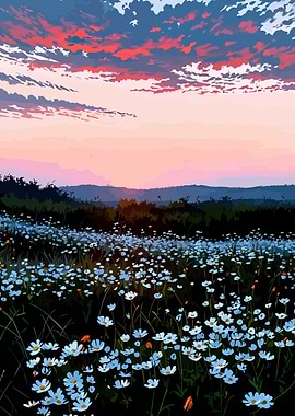 Daisy Field at Sunset