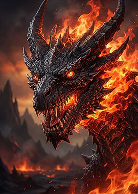 Fiery Black Dragon Head