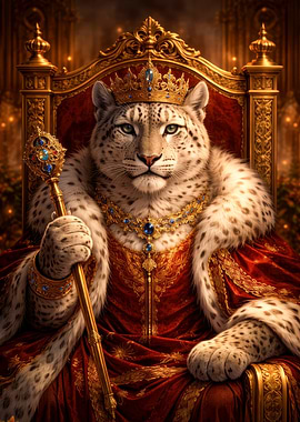Snow Leopard King on Throne