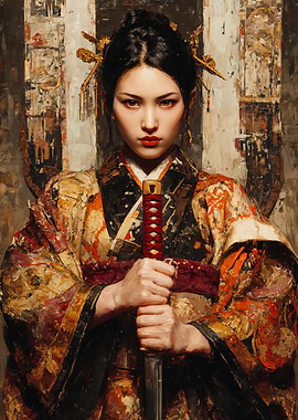 Japanese Woman Warrior Holding Katana