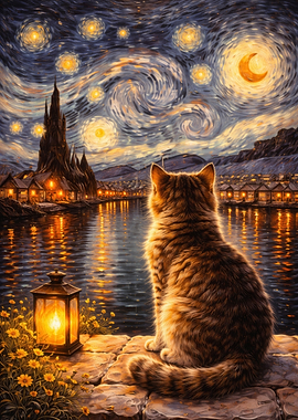 Starry Night And The Cat