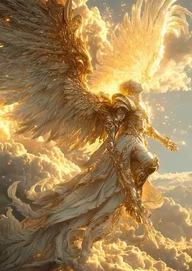Golden Angel in Clouds