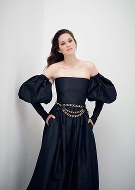 Marion Cotillard in Black Off-the-Shoulder Dress