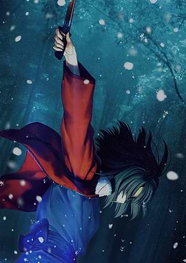 Anime character with knife in snow