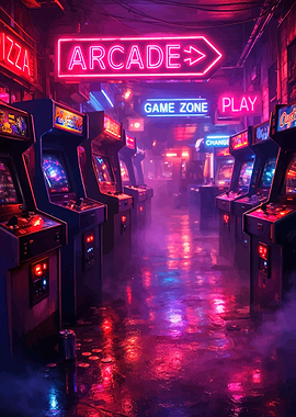 Retro Arcade with Neon Lights