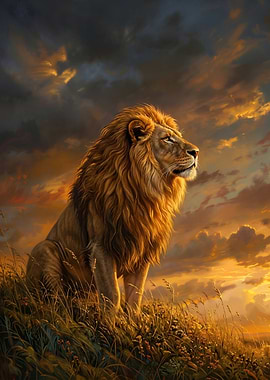 Majestic Lion at Sunset