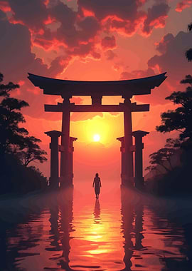 Torii Gate Sunset Reflection