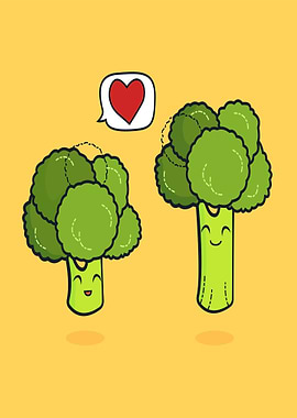 Cute Broccoli Couple with Heart