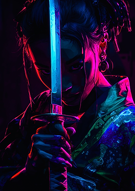 Neon Samurai Woman Katana