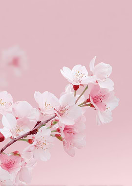 Pink Cherry Blossoms on a Branch