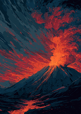 Volcano Eruption at Dusk