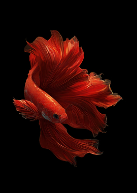 Red Betta Fish with Flowing Fins