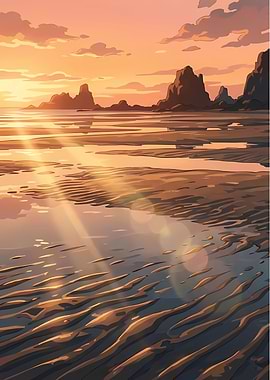 Sunset over a sandy beach