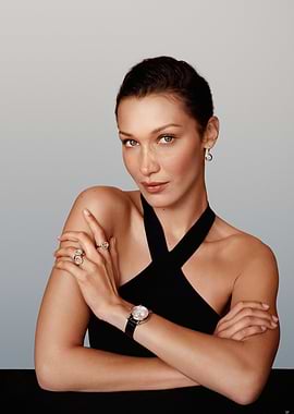 Bella Hadid wearing a black halter top