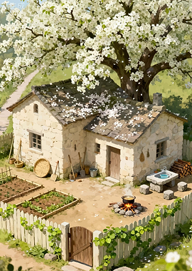 Idyllic Stone Cottage in Bloom