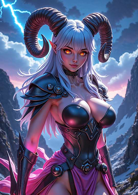Sexy Anime Girl with Horns and Armor