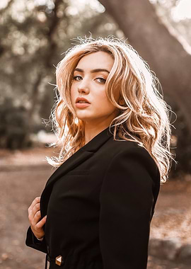 Peyton List in Black Blazer Outdoors