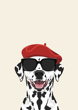 Dalmatian Dog Wearing Beret and Sunglasses