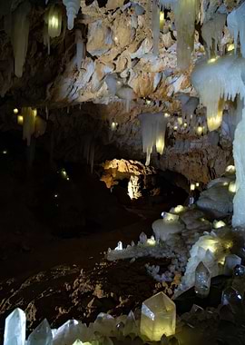 Cave with Stalactites and Crystals