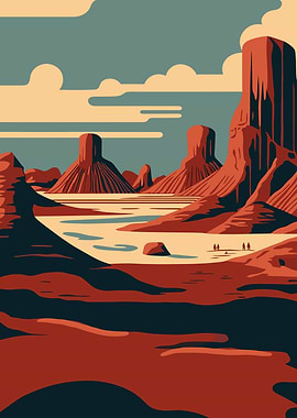 Desert Landscape with Red Rock Formations
