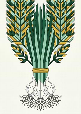 Stylized Green Onions with Roots
