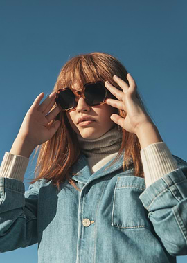 Sadie Stanley in Sunglasses and Denim Jacket
