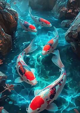 Koi Fish in Blue Water