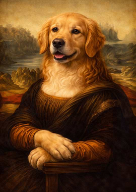 Golden Retriever Mona Lisa Portrait