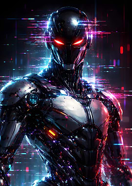 Futuristic Robot with Red Eyes