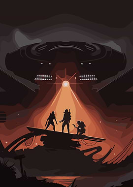 Sci-fi scene with spaceship and figures