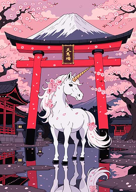Unicorn at Mount Fuji Torii Gate Japan