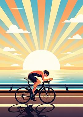 Cycling Into a Sunburst Ocean Sunrise