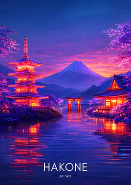Hakone Japan Pagoda and Mt. Fuji